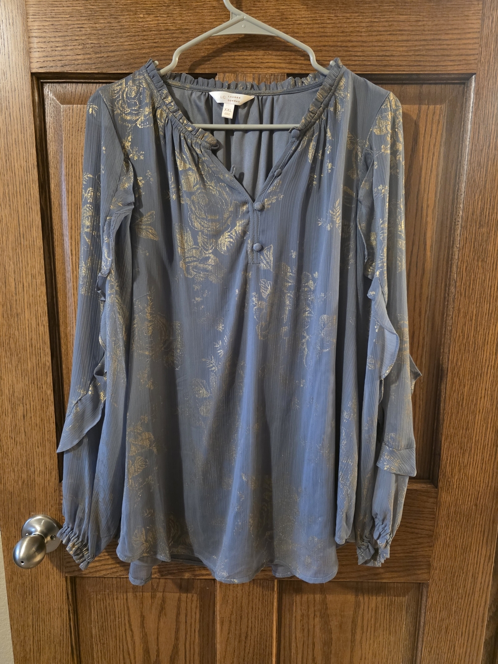 LC Lauren Conrad Floral Metallic-Print Peasant Blouse XXL